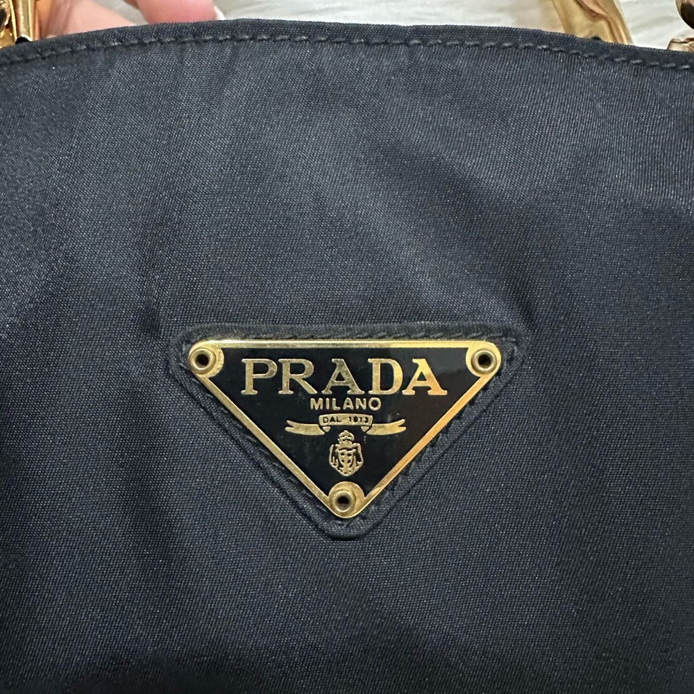 FLASH SALE🔥🔥🔥Authentic Prada Black Tessuto Nylon Handbag With Gold Hardware - Picture 5 of 14